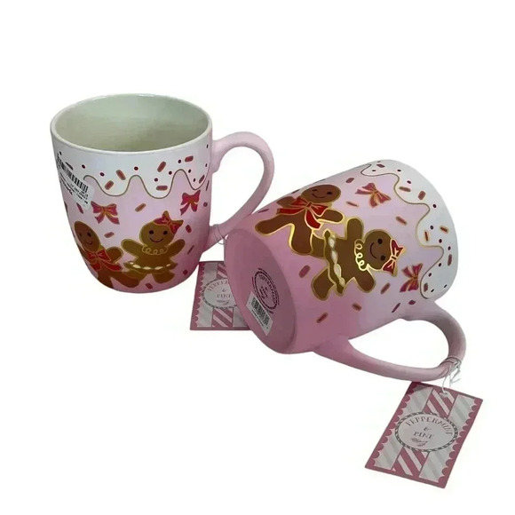 Peppermint & Pine Christmas Gingerbread Cookies Pink Gold Soft Touch Mug Cup Set - Picture 1 of 4
